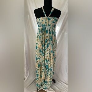 Diane Von Furstenberg Teal and Tan Halter Maxi Dress